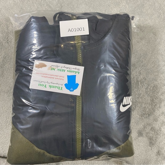 Nike Jacket Men’s Large Olive Green Hood Spell Out Sleeve Polar Fleece HBR Sport - Picture 2 of 13